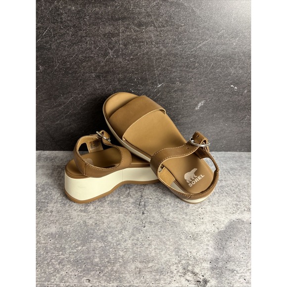 Sorel Dayspring Ankle Strap Platform Wedge Sandal Velvet Tan Chalk Women's 6 - Picture 1 of 10